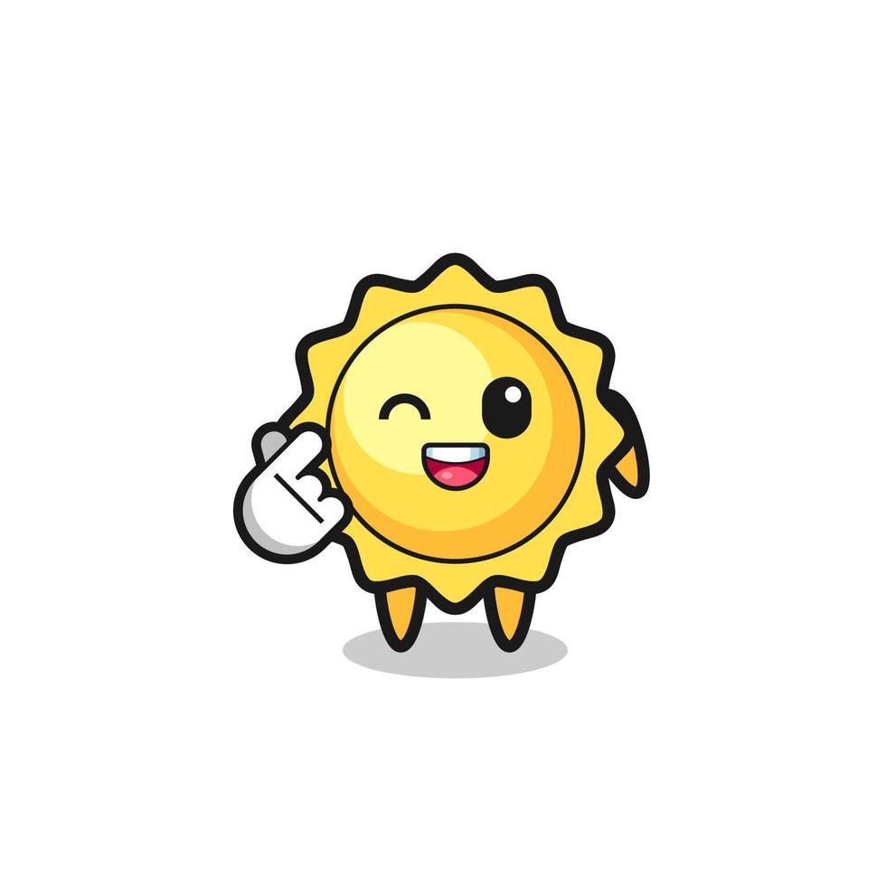 personaje de sol haciendo corazón de dedo coreano vector