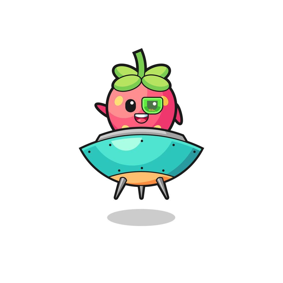 strawberry cartoon riding a future spaceship vector