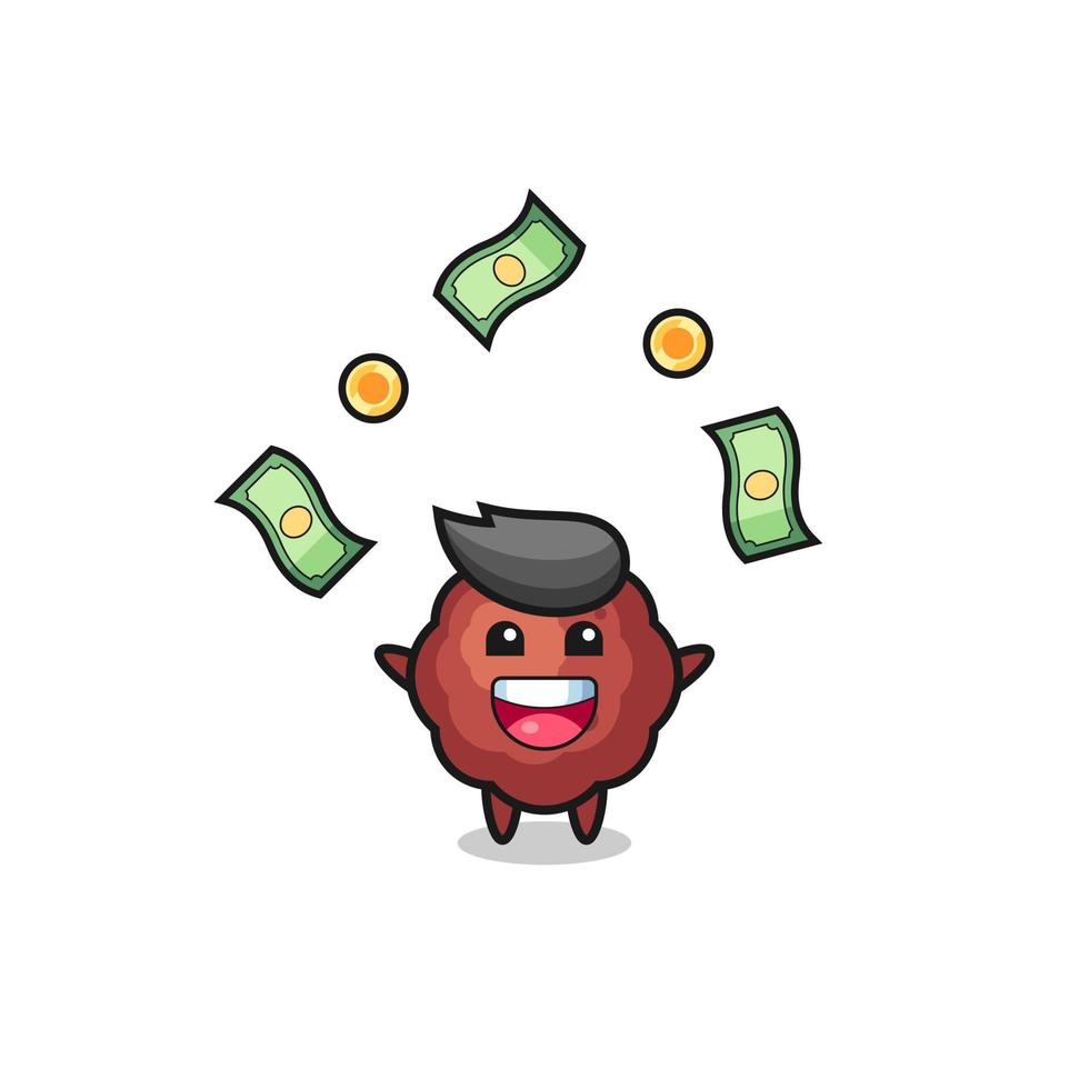 illustration of the meatball catching money falling from the sky vector