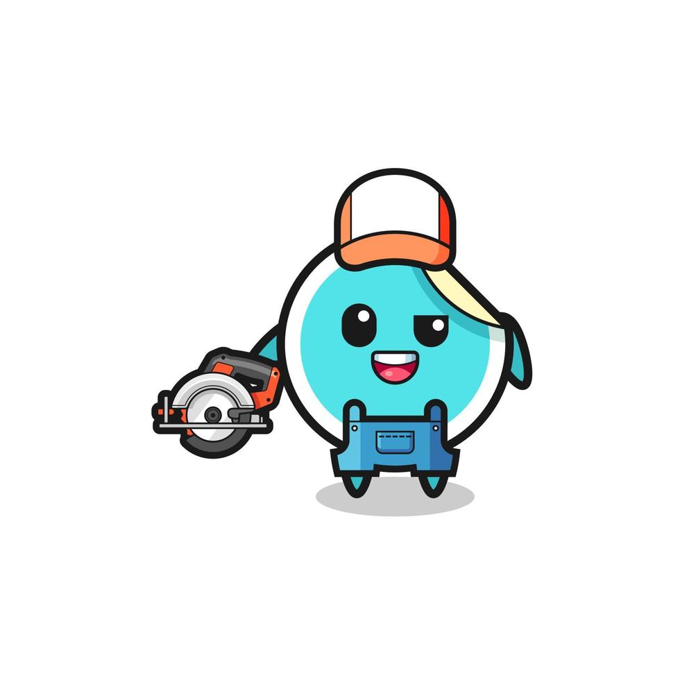 the woodworker sticker mascot holding a circular saw vector