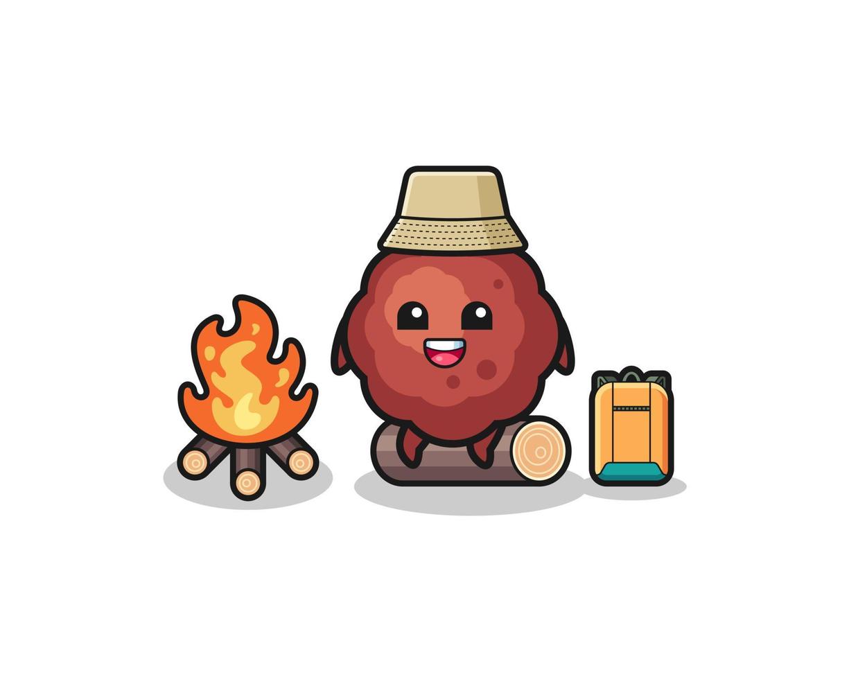 camping illustration of the meatball cartoon vector