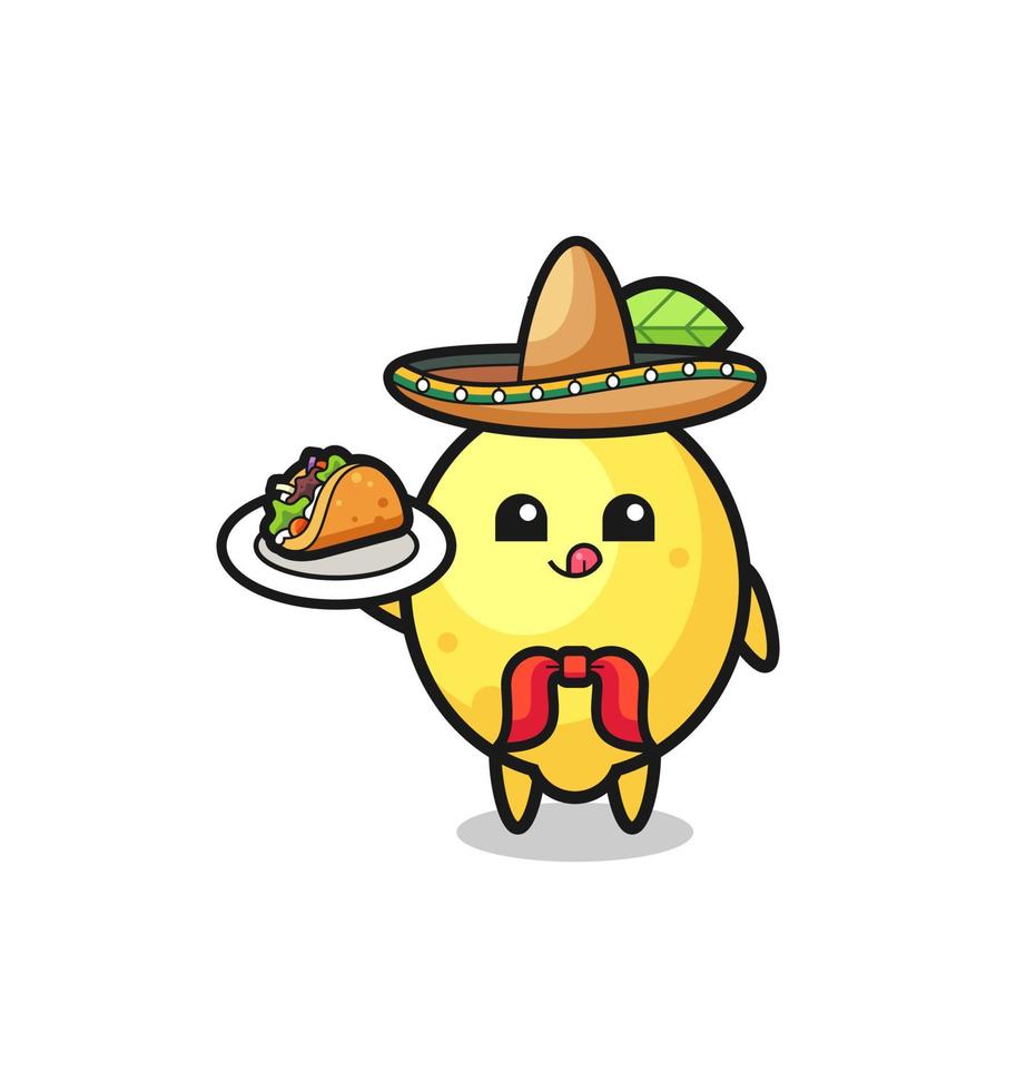 lemon Mexican chef mascot holding a taco vector