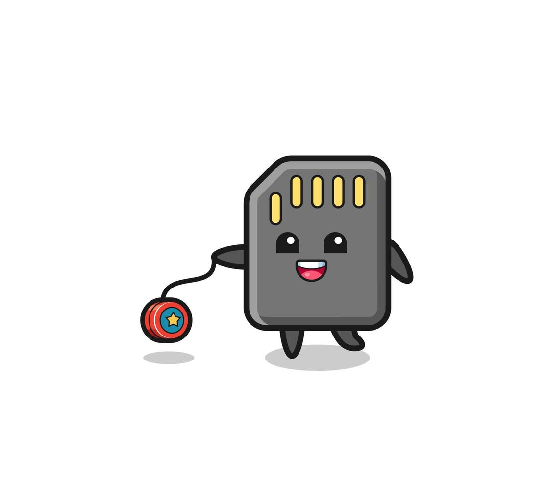 cartoon of cute memory card playing a yoyo vector