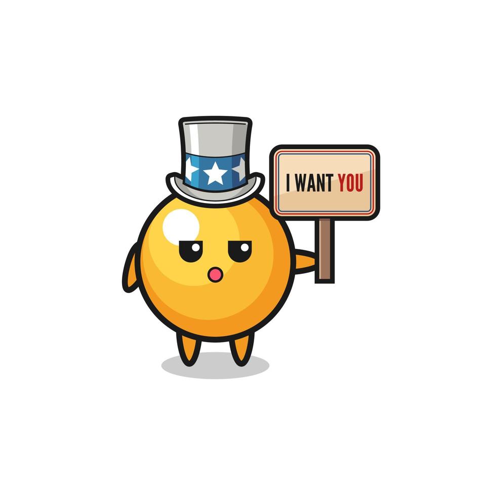 ping pong cartoon as uncle Sam holding the banner I want you vector