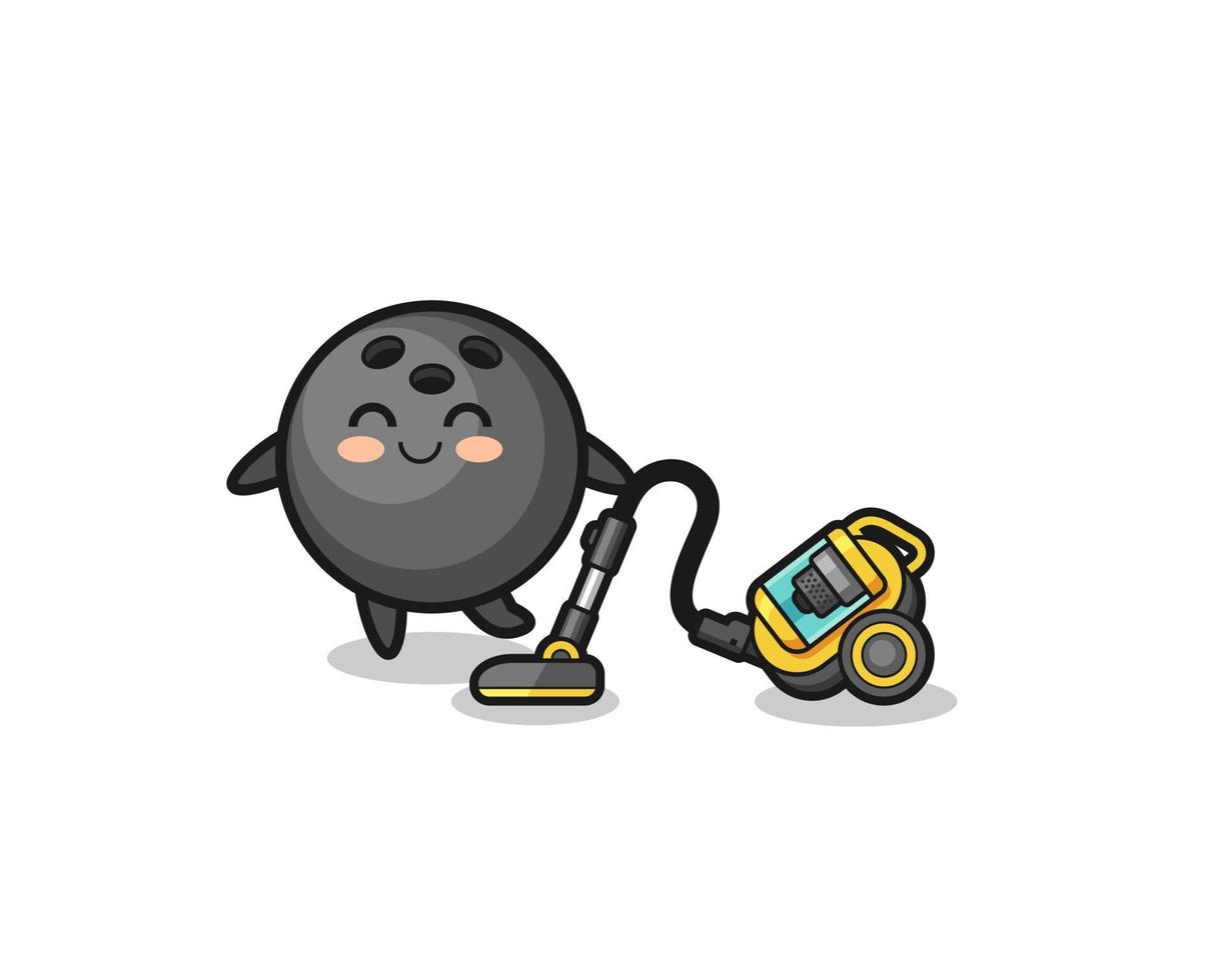 cute bowling holding vacuum cleaner illustration vector