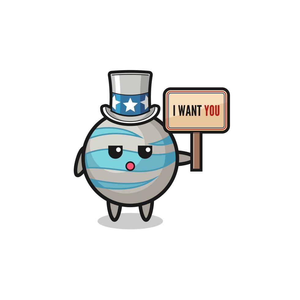 planet cartoon as uncle Sam holding the banner I want you vector