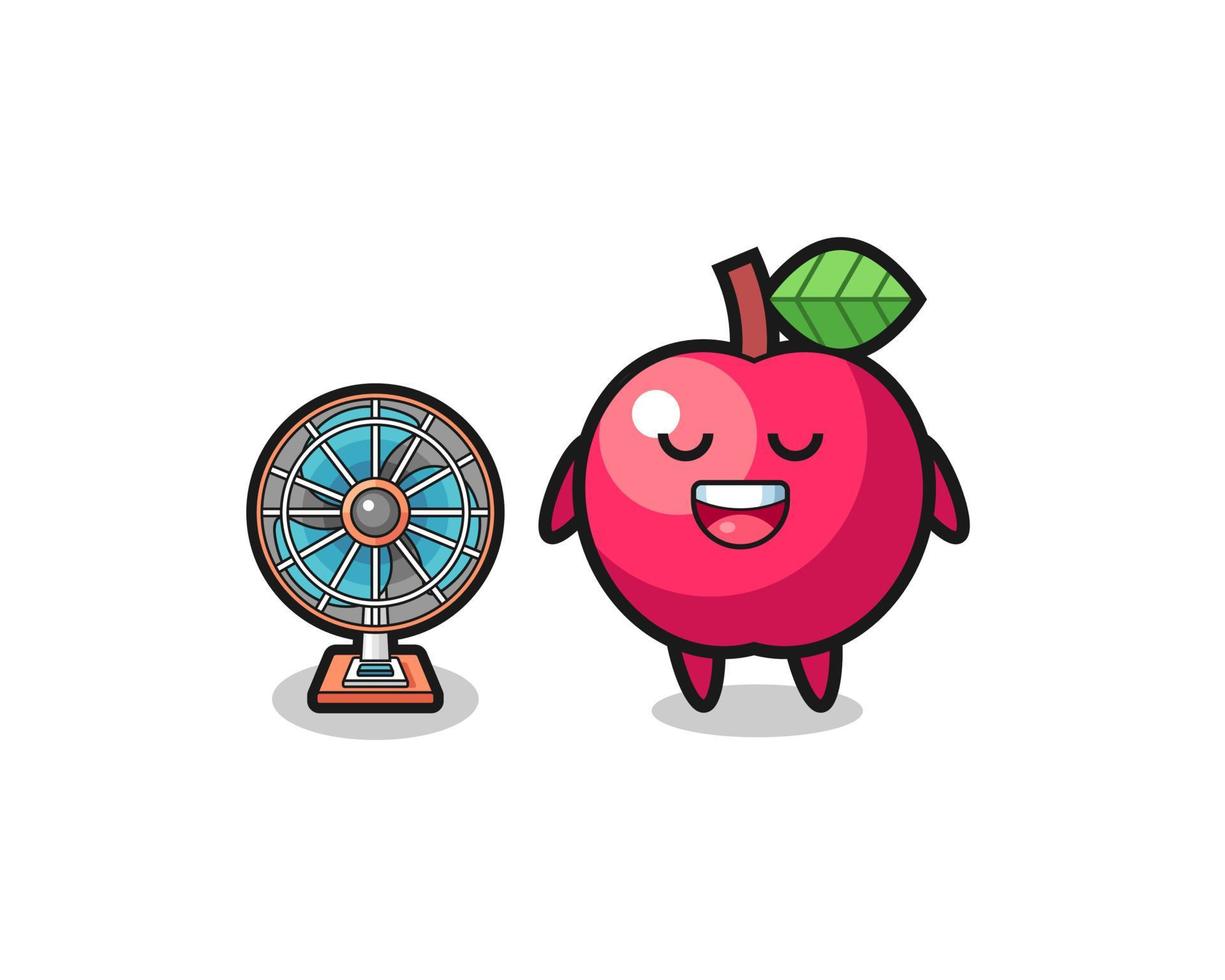 cute apple is standing in front of the fan vector