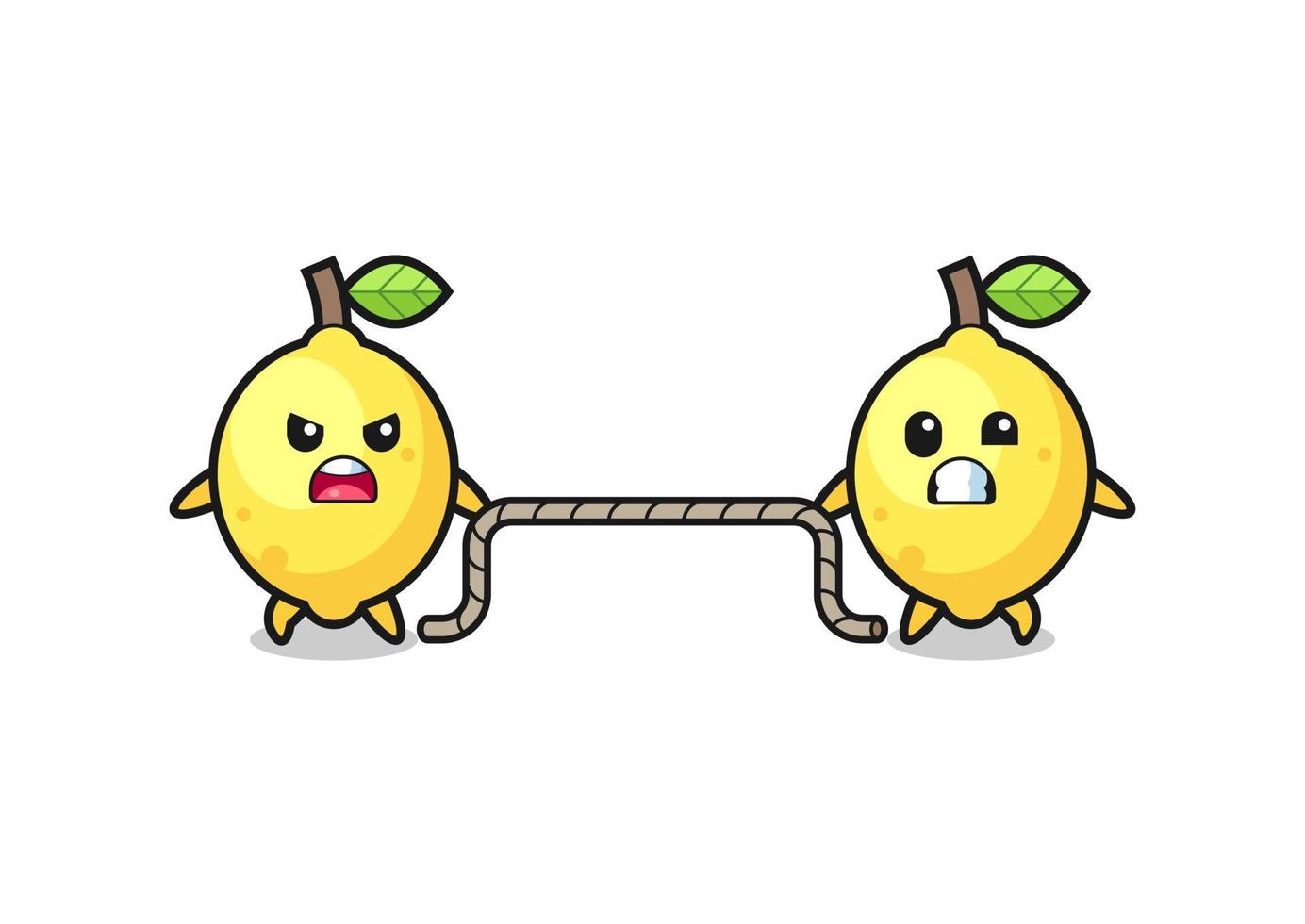 cute lemon character is playing tug of war game vector