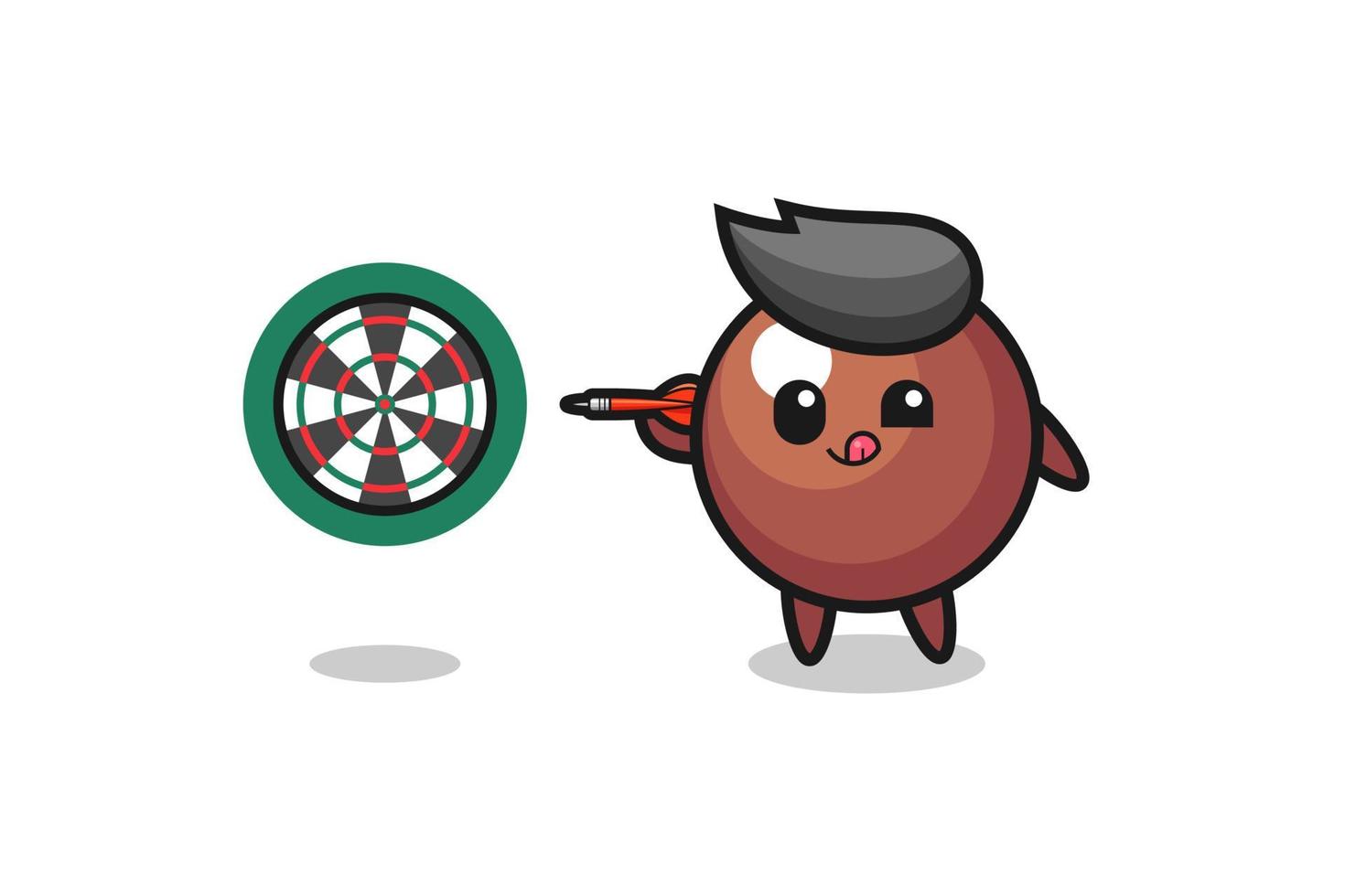 cute chocolate ball is playing dart vector