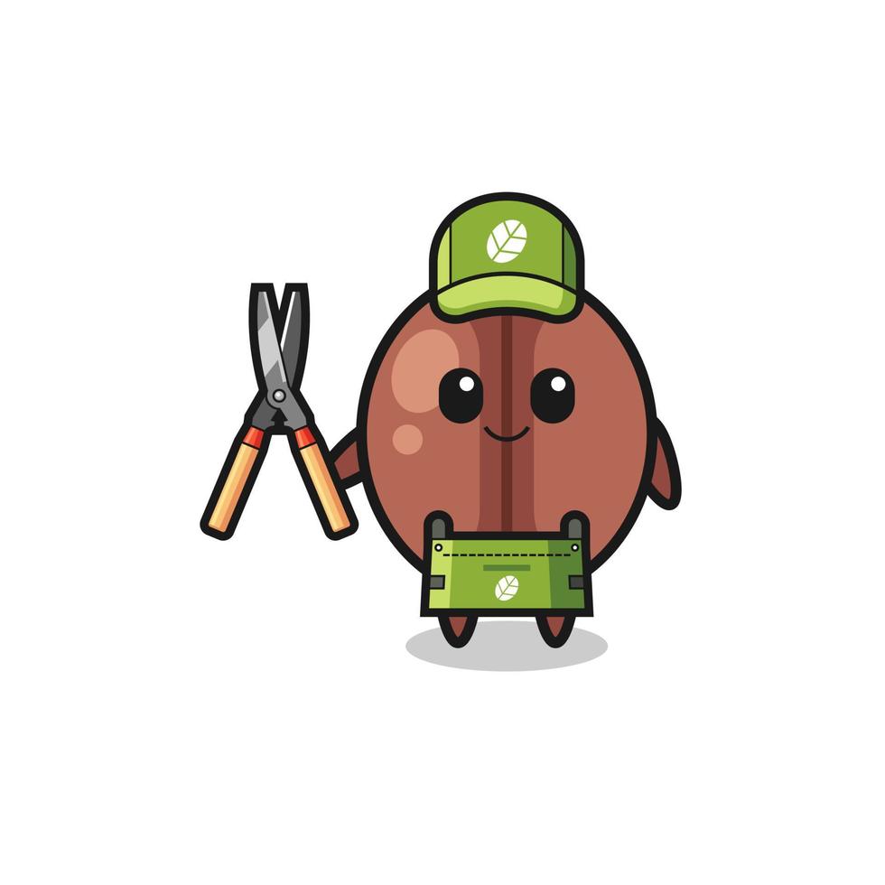 cute coffee bean as gardener mascot vector