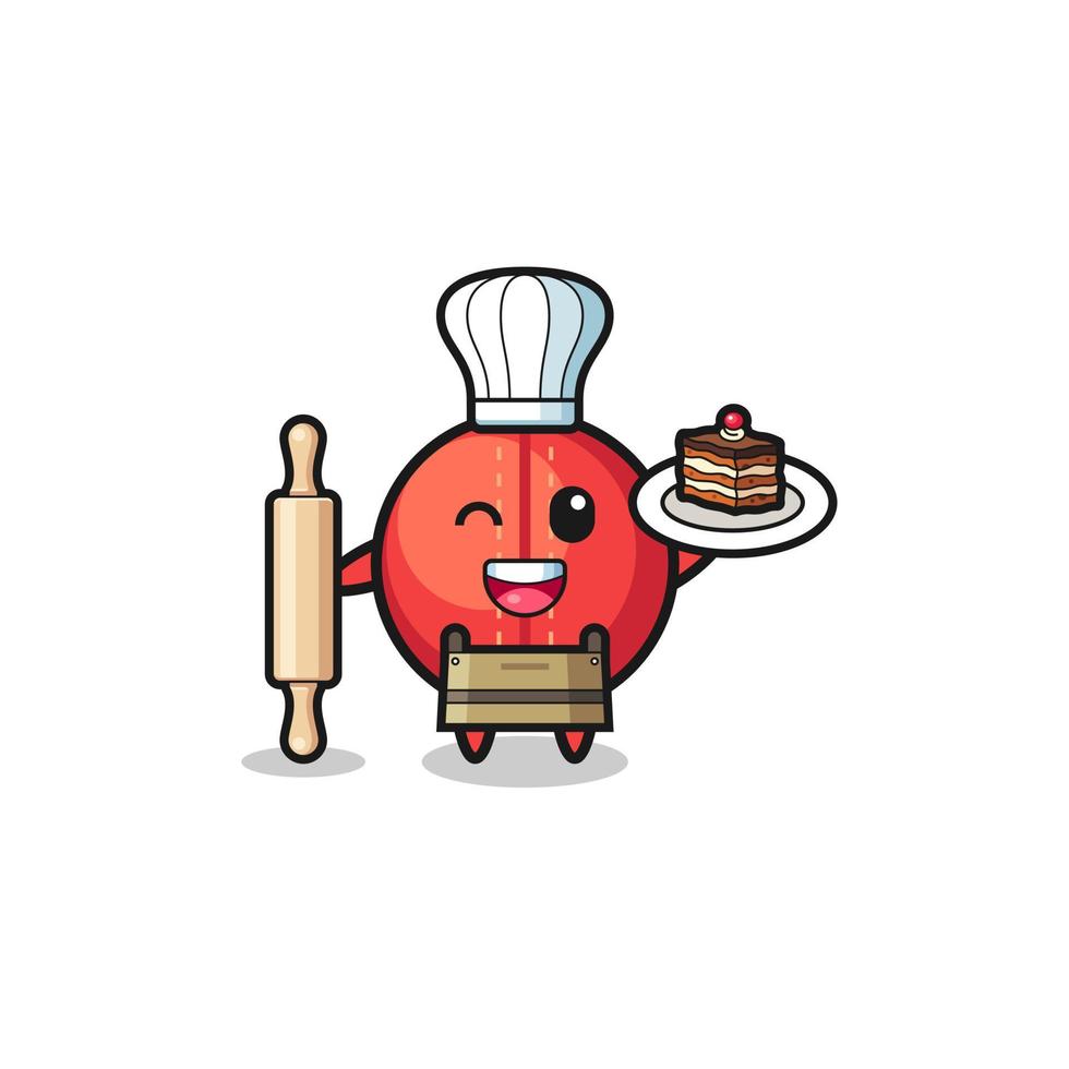 cricket ball as pastry chef mascot hold rolling pin vector
