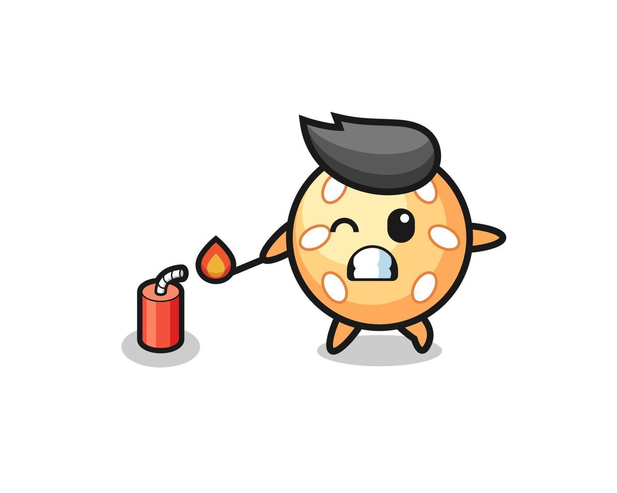 sesame ball mascot illustration playing firecracker vector