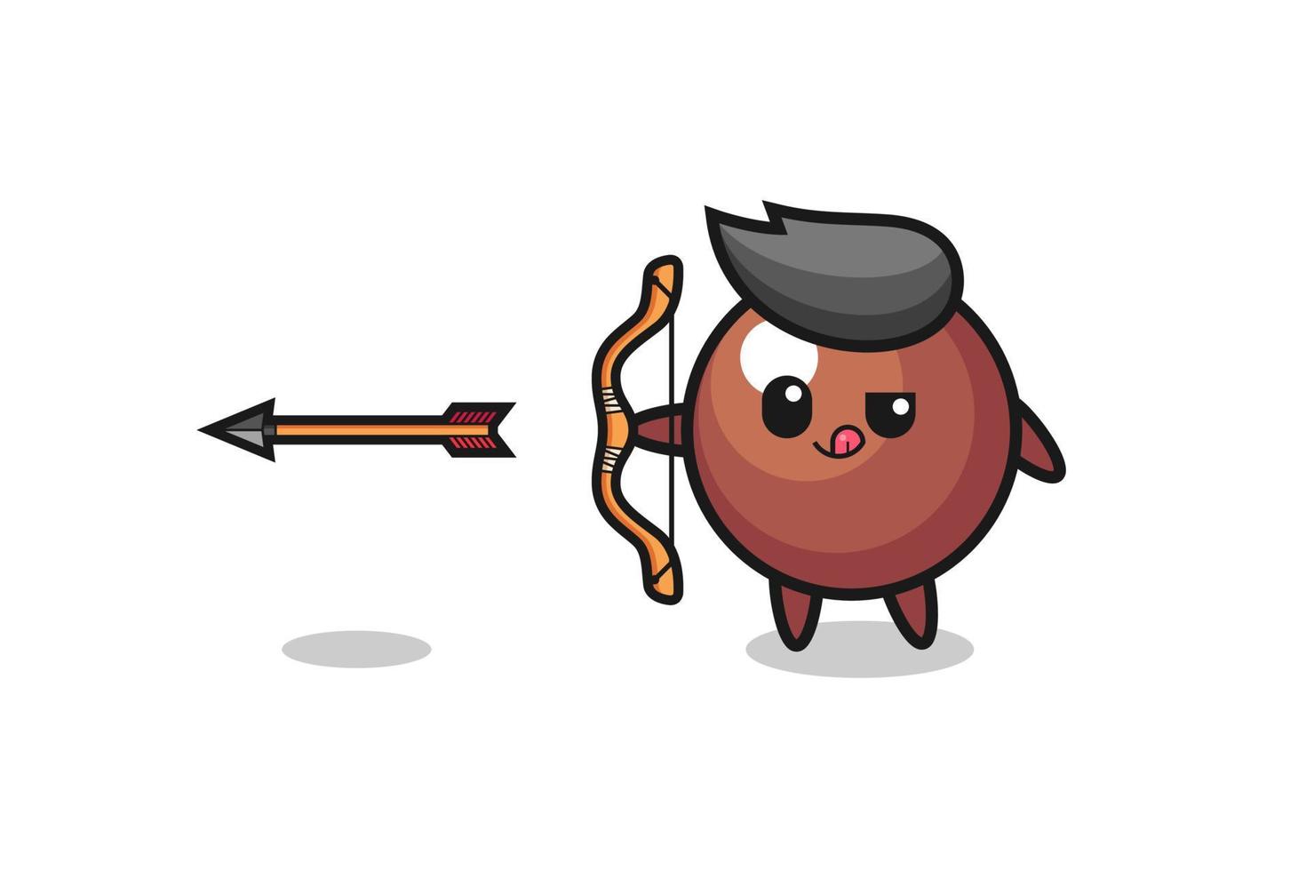 illustration of chocolate ball character doing archery vector