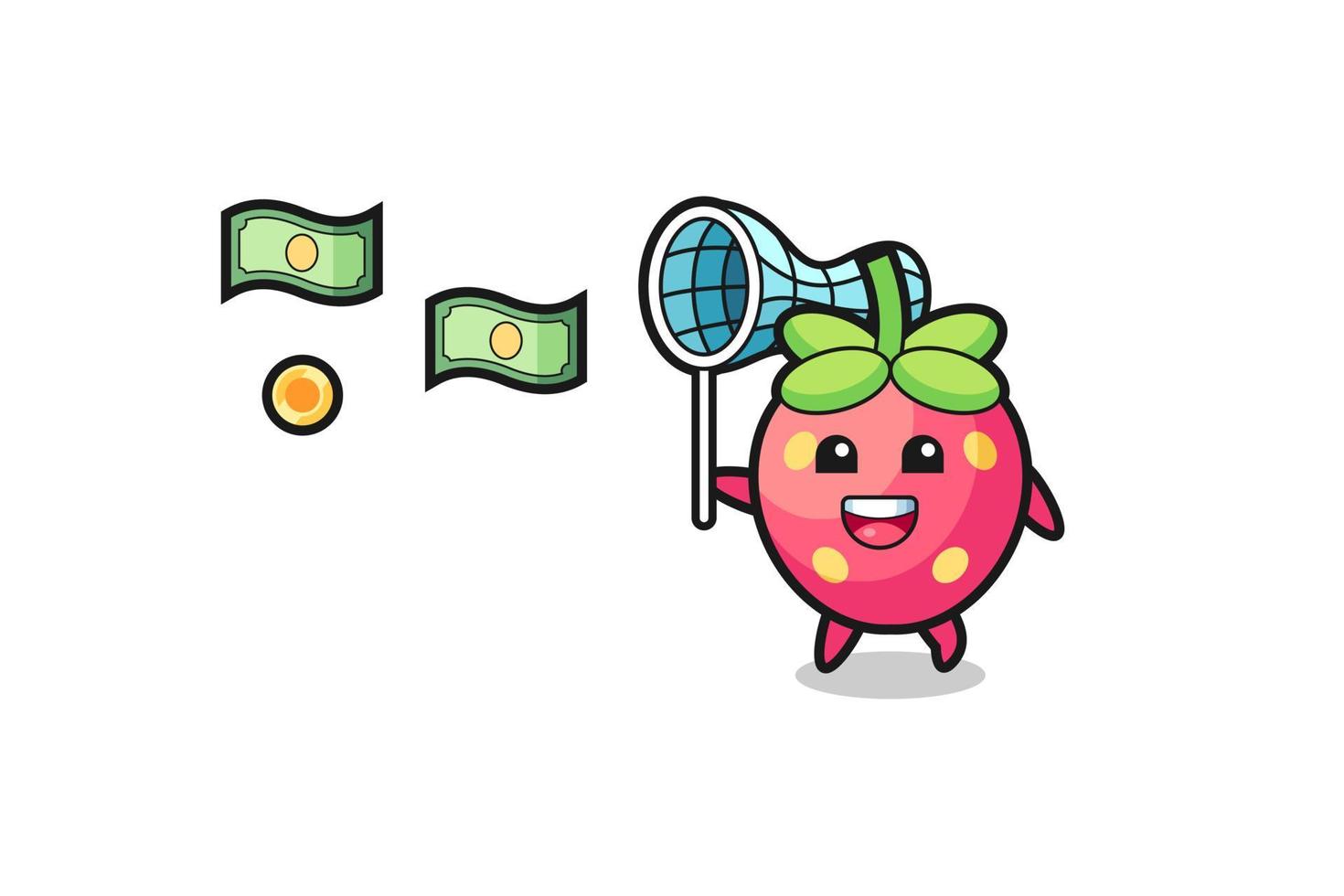 illustration of the strawberry catching flying money vector