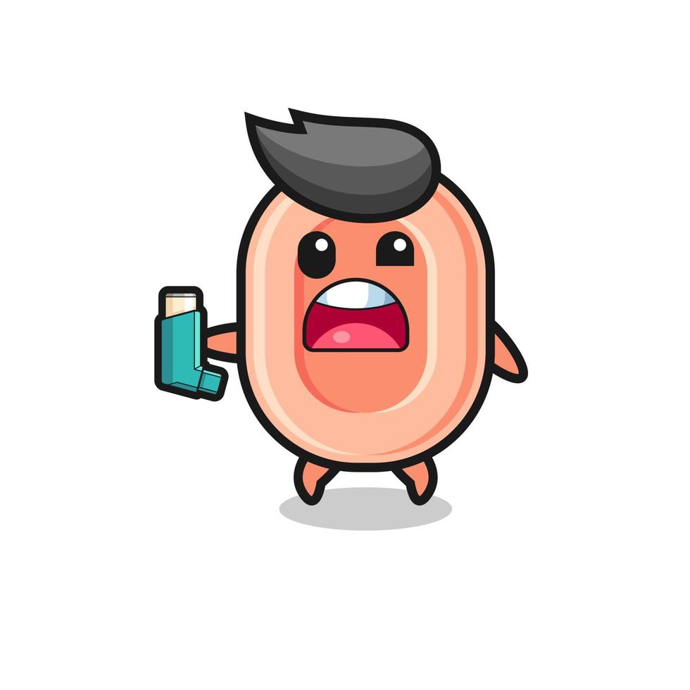soap mascot having asthma while holding the inhaler vector
