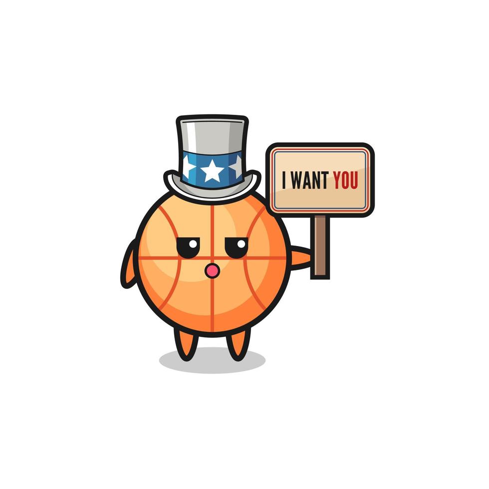 basketball cartoon as uncle Sam holding the banner I want you vector