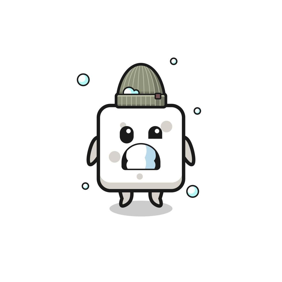 cute cartoon sugar cube with shivering expression vector