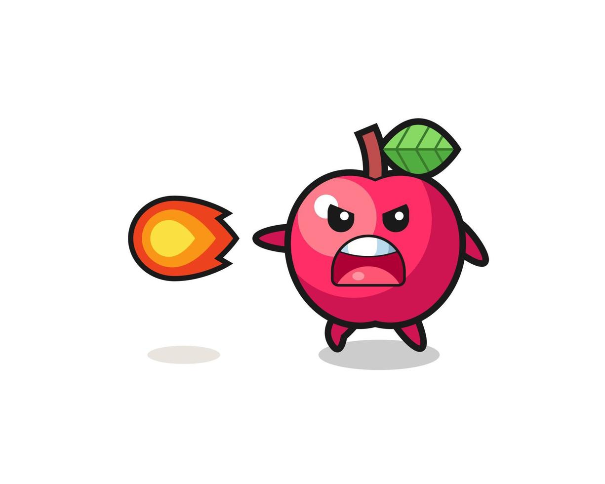 cute apple mascot is shooting fire power vector