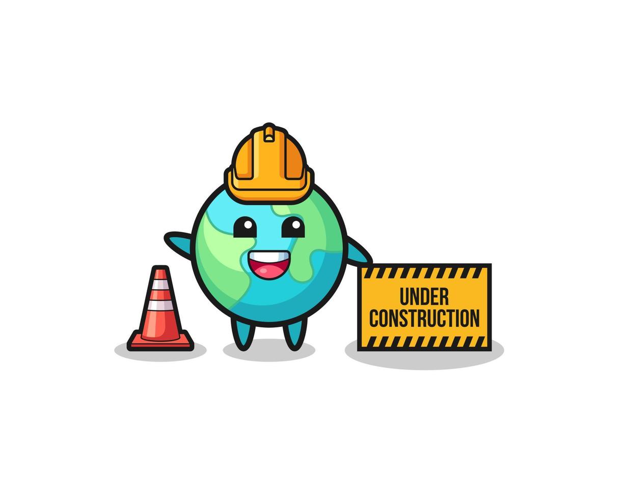 illustration of earth with under construction banner vector