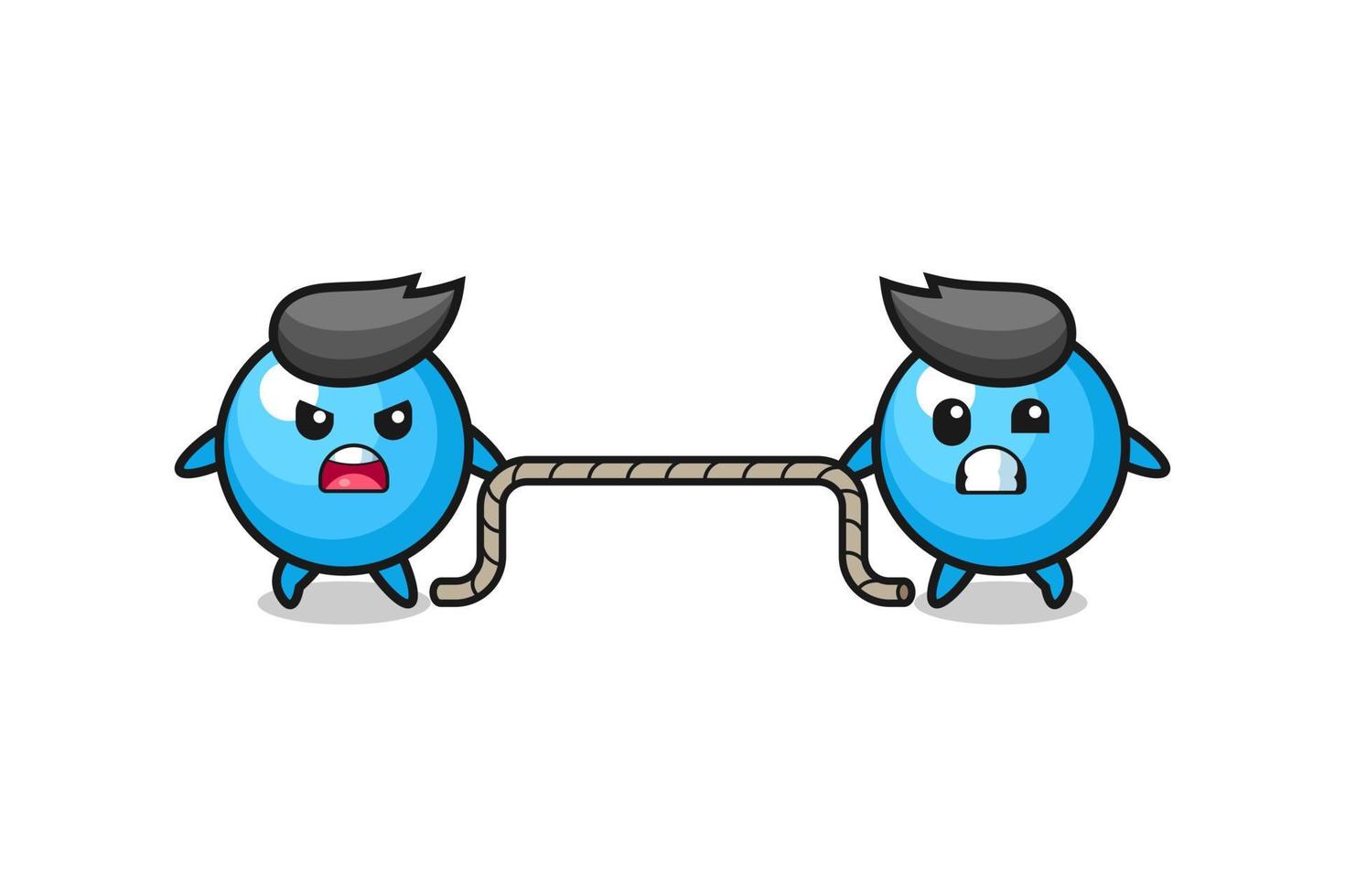 cute gum ball character is playing tug of war game vector