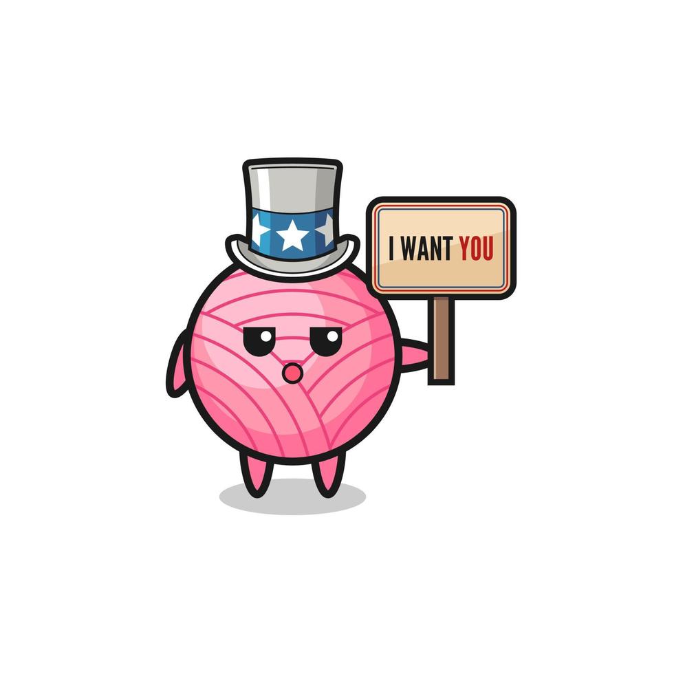 yarn ball cartoon as uncle Sam holding the banner I want you vector