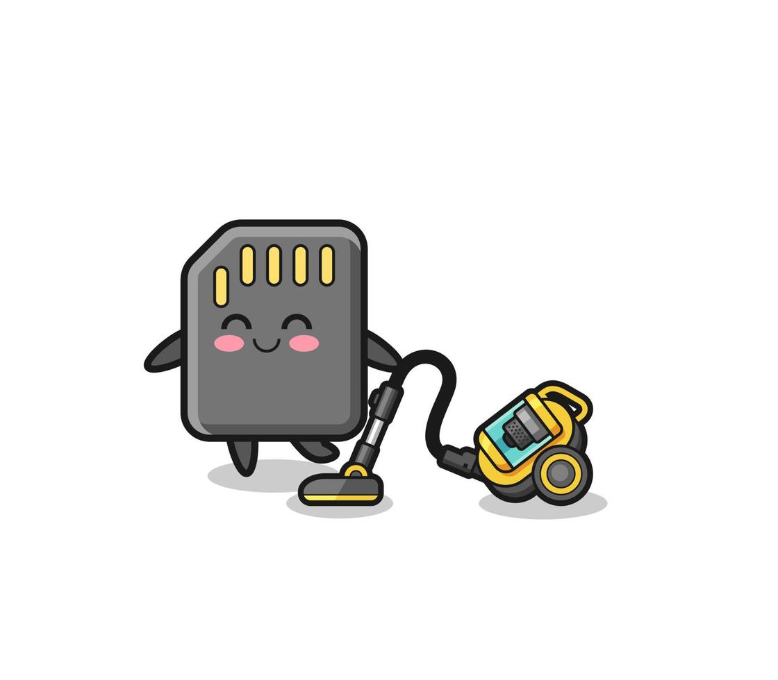 cute memory card holding vacuum cleaner illustration vector