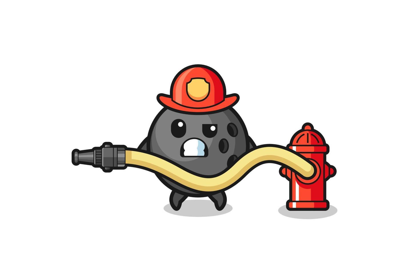 bowling cartoon as firefighter mascot with water hose vector