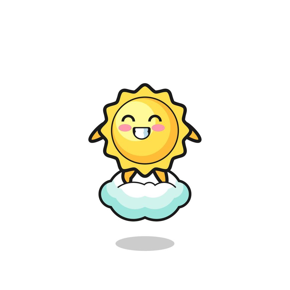 cute sun illustration riding a floating cloud vector