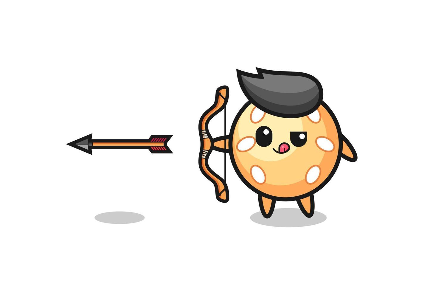 Ilustración del personaje de la bola de sésamo haciendo tiro con arco vector