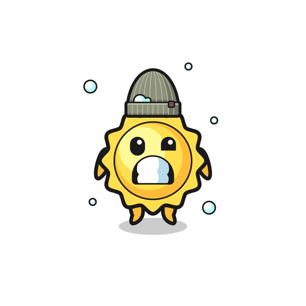 cute cartoon sun with shivering expression vector