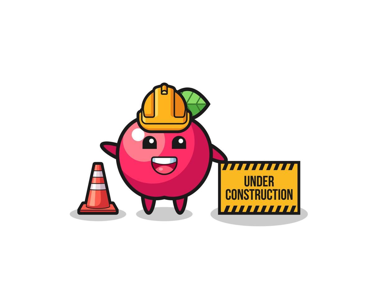 Ilustración de manzana con banner en construcción vector