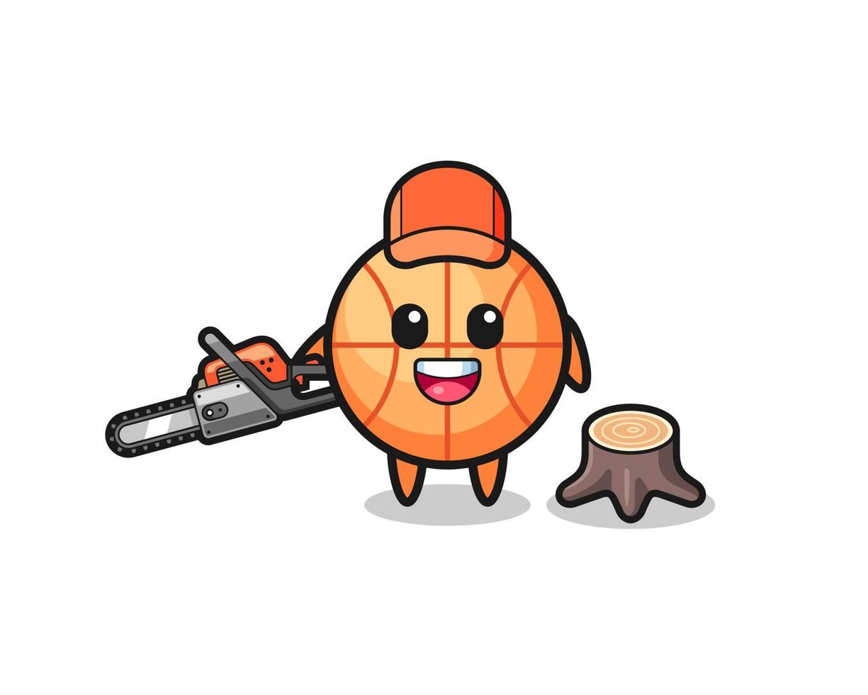 basketball lumberjack character holding a chainsaw vector