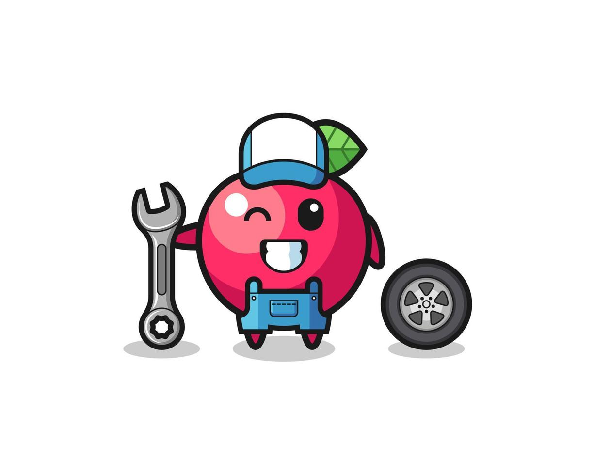 the apple character as a mechanic mascot vector