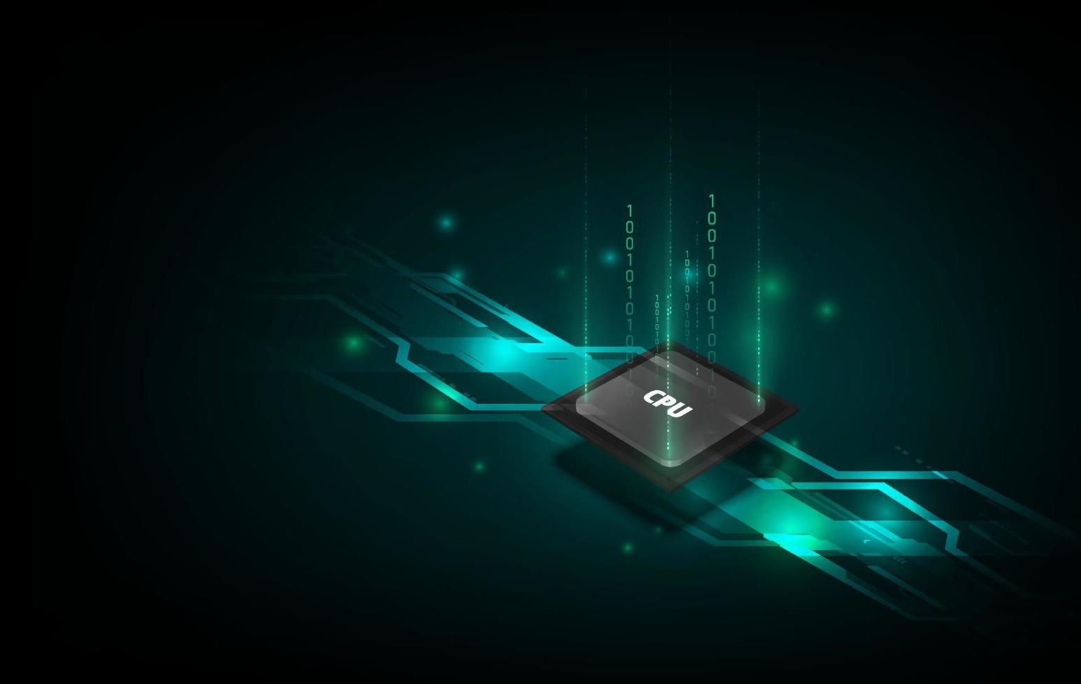 Quantum computer, large data processing, database concept.CPU isometric banner. Central Computer Processors CPU concept.Digital chip Futuristic microchip processor vector