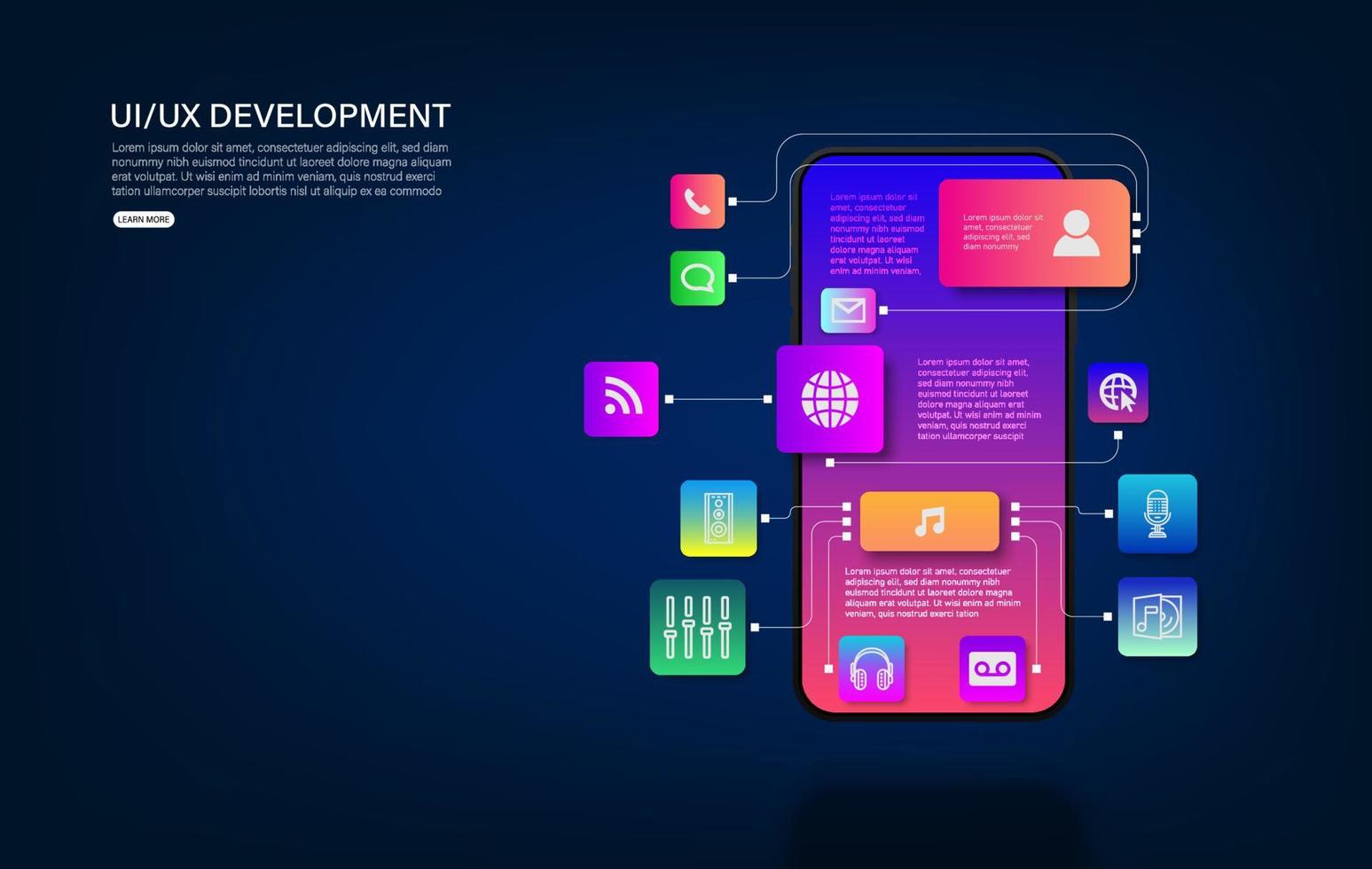 teléfono móvil con interfaz desmontada. experiencia de usuario, interfaz de usuario en comercio electrónico. estructura alámbrica del sitio web para aplicaciones móviles vector