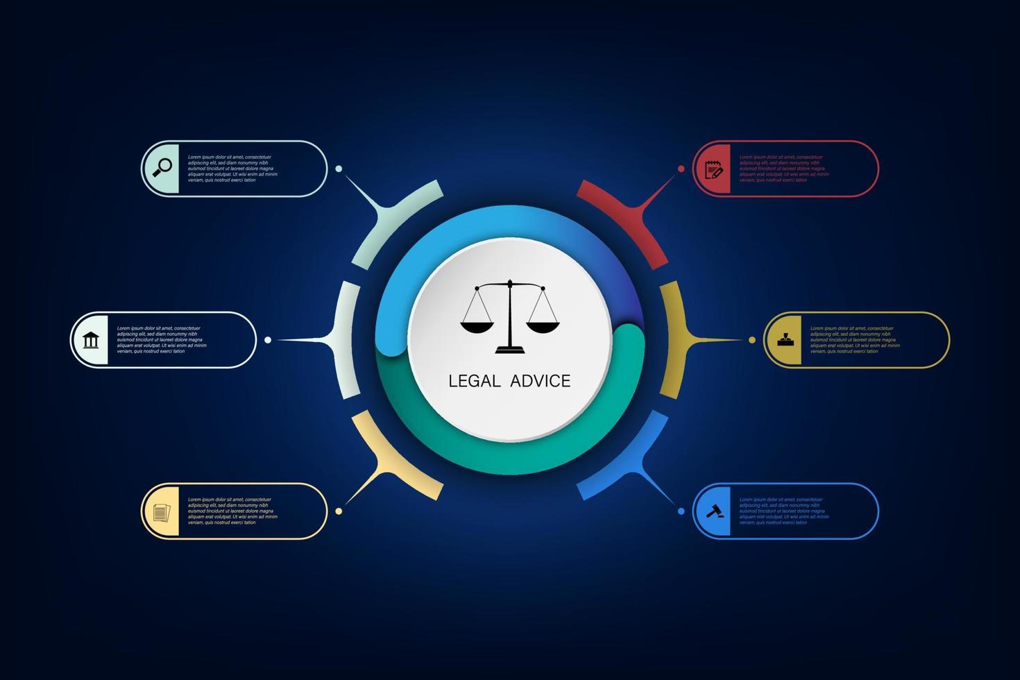 información de la ley para la justicia caso veredicto de la ley martillo legal martillo de madera símbolo de subasta de la corte del crimen. infografia vector