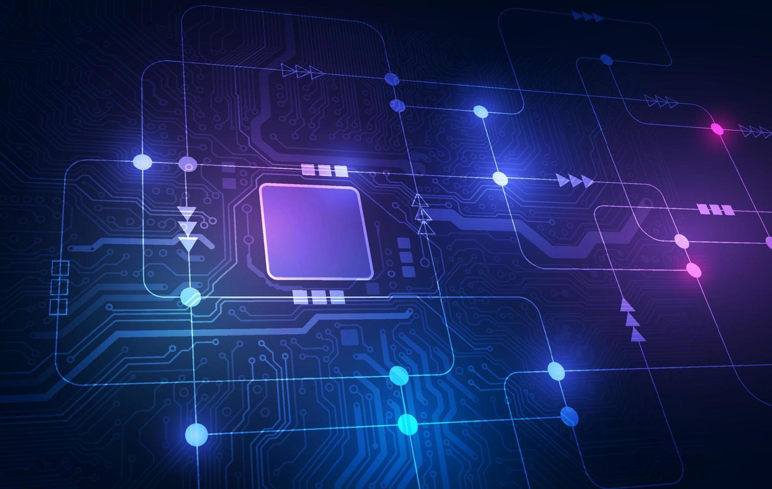 placa de circuito de fondo del procesador de chip de tecnología abstracta y código html, ilustración 3d vector de fondo de tecnología azul.