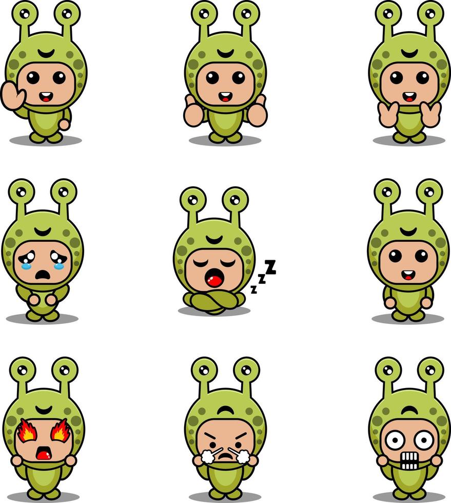 mascot costume expression bundle set snail cartoon character vector illustration