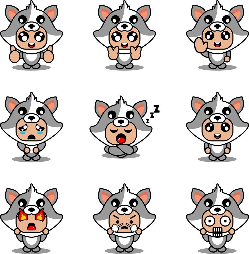 mascot costume expression bundle set cartoon cat character vector illustration