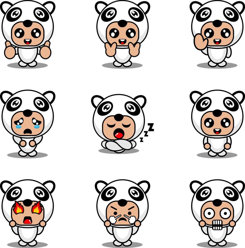 mascot costume expression bundle set panda cartoon character vector illustration