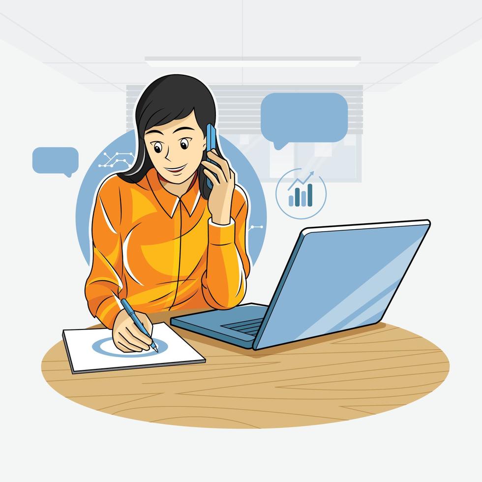 a businesswoman working in an office vector illustration free download