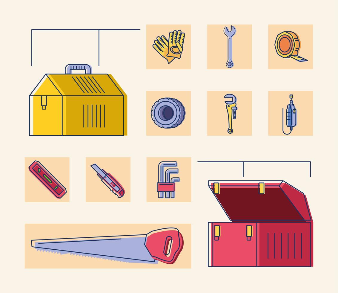 iconos de herramientas de cajas de herramientas vector