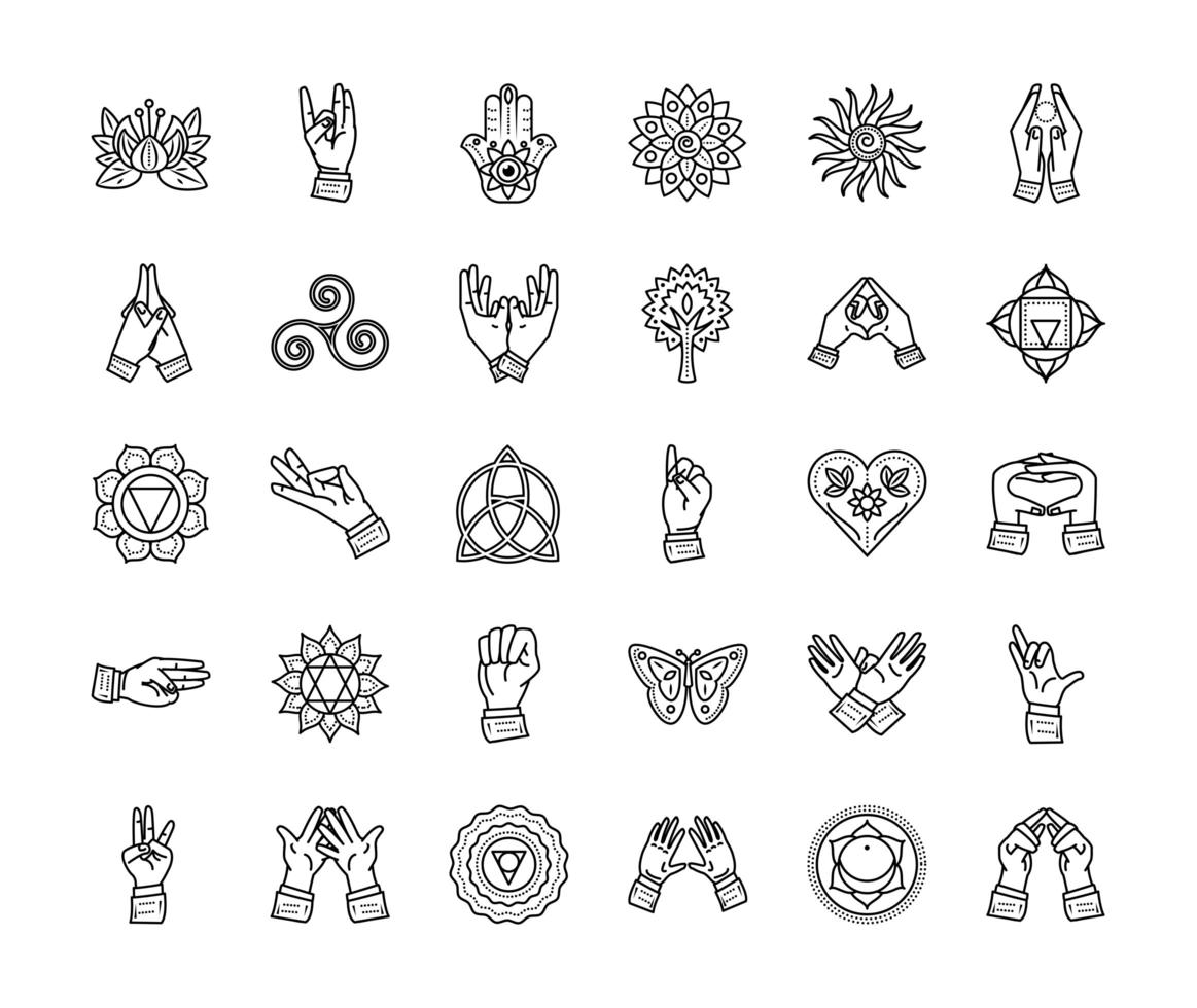 yoga thin line icons vector