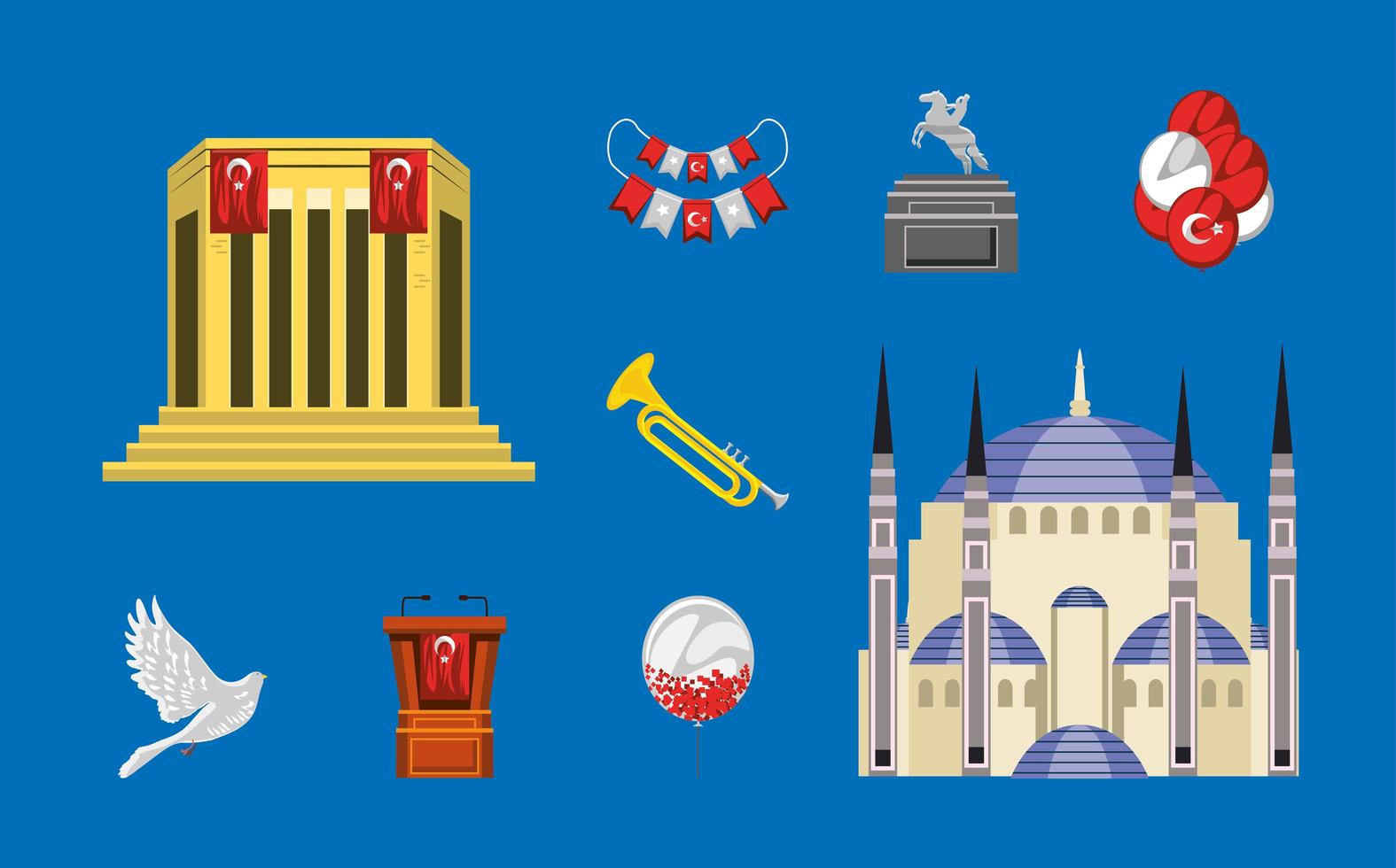 turkey country icon set vector