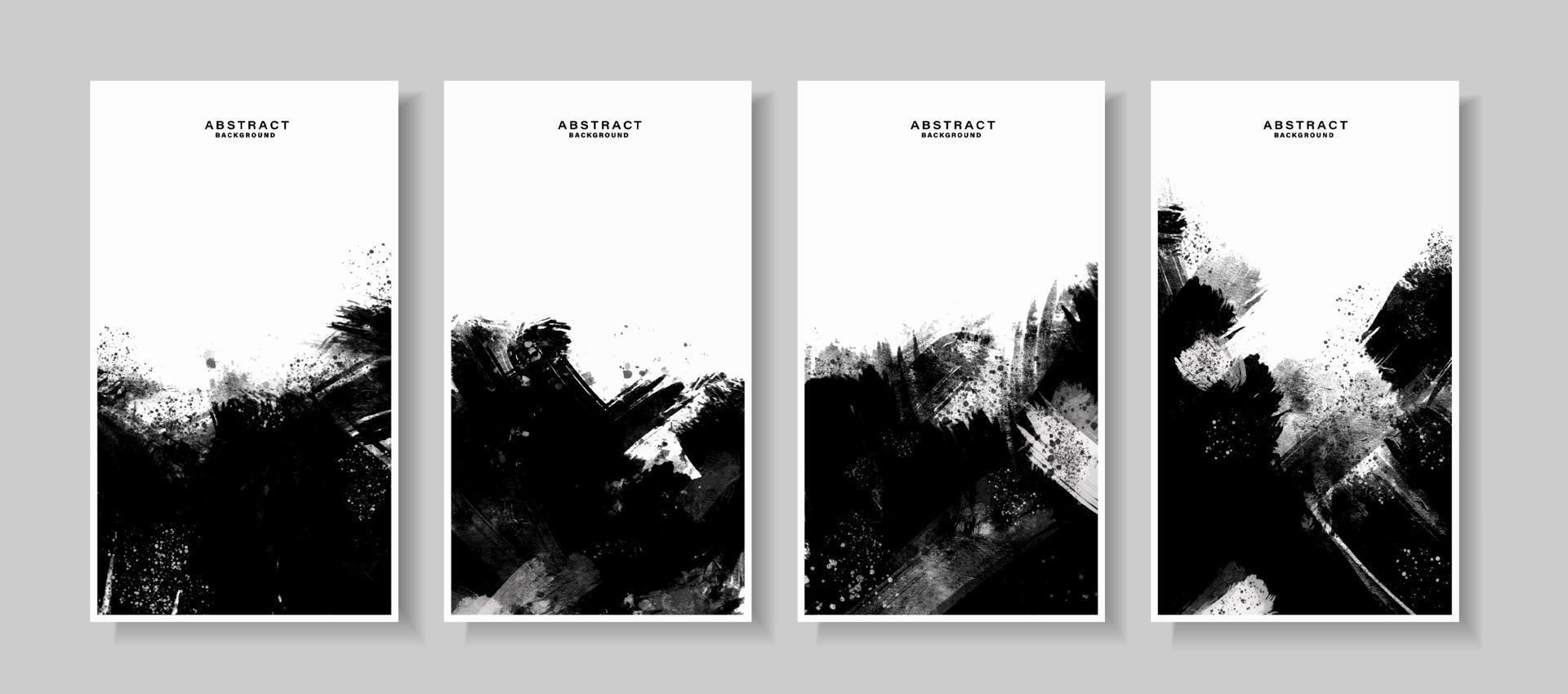 set of black and white abstract grunge paint texture vector