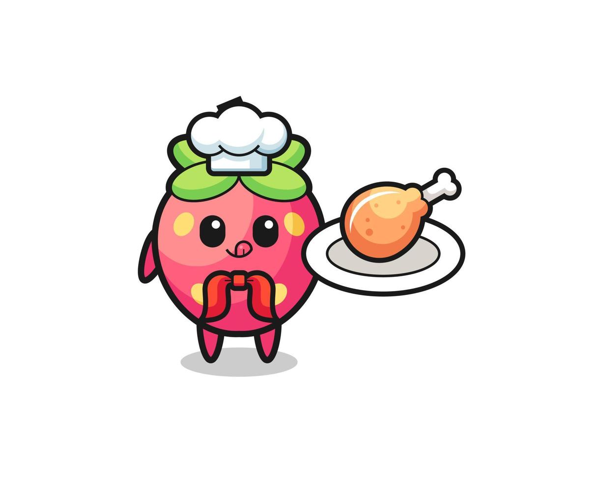 strawberry fried chicken chef cartoon character vector