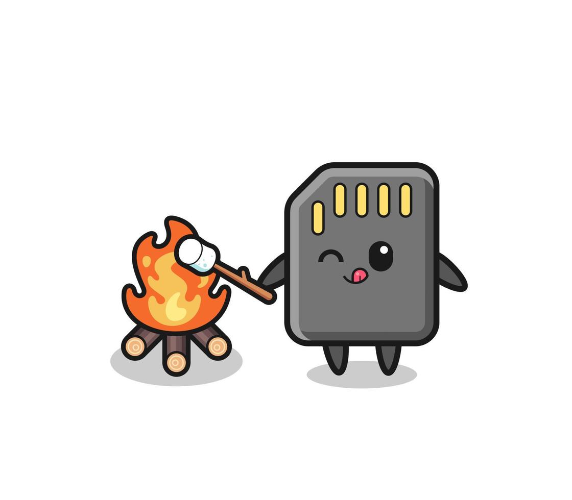 memory card character is burning marshmallow vector