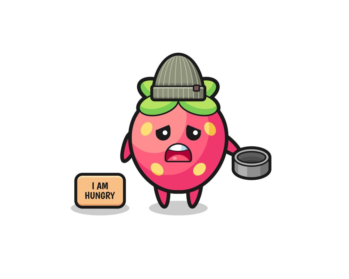 cute strawberry beggar cartoon character vector