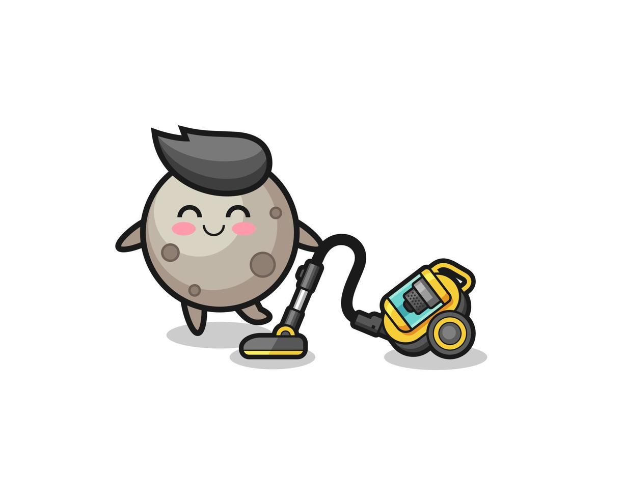 cute moon holding vacuum cleaner illustration vector