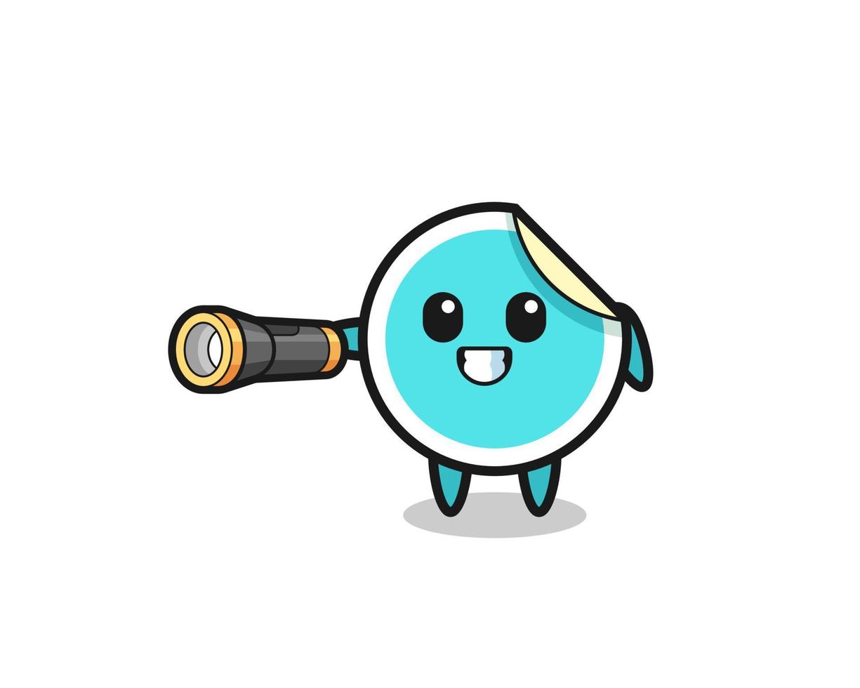 sticker mascot holding flashlight vector